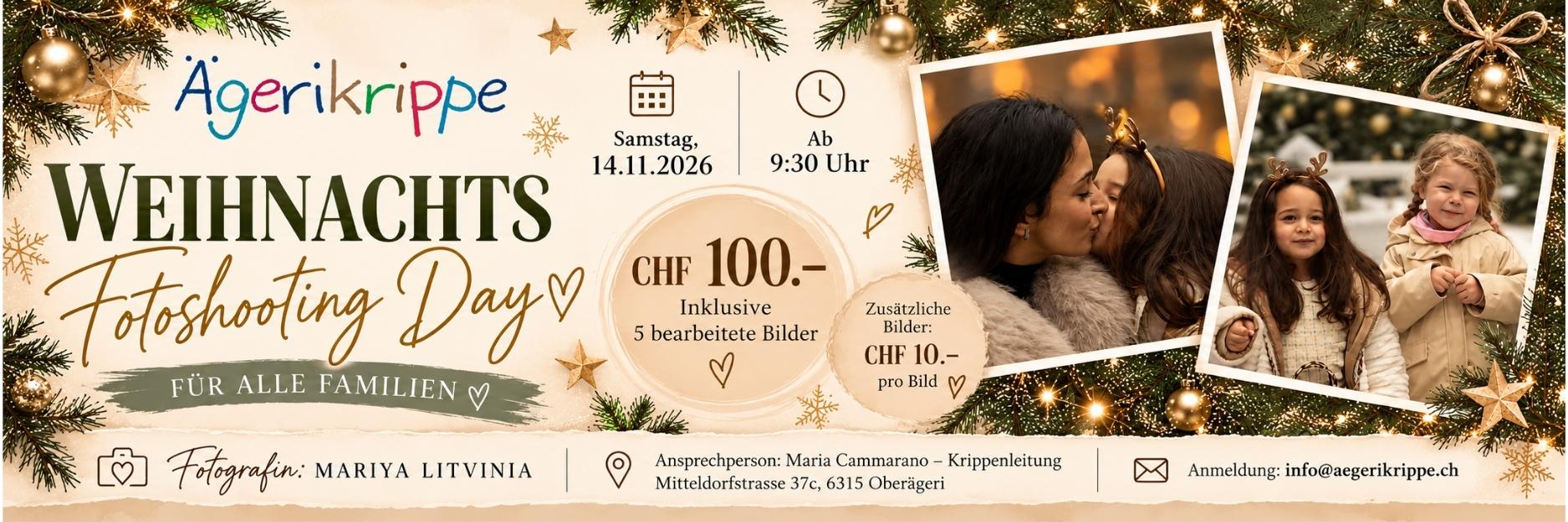 Ägerikrippe Weihnachts-Fotoshooting Informationsflyer mit süssen Fotos